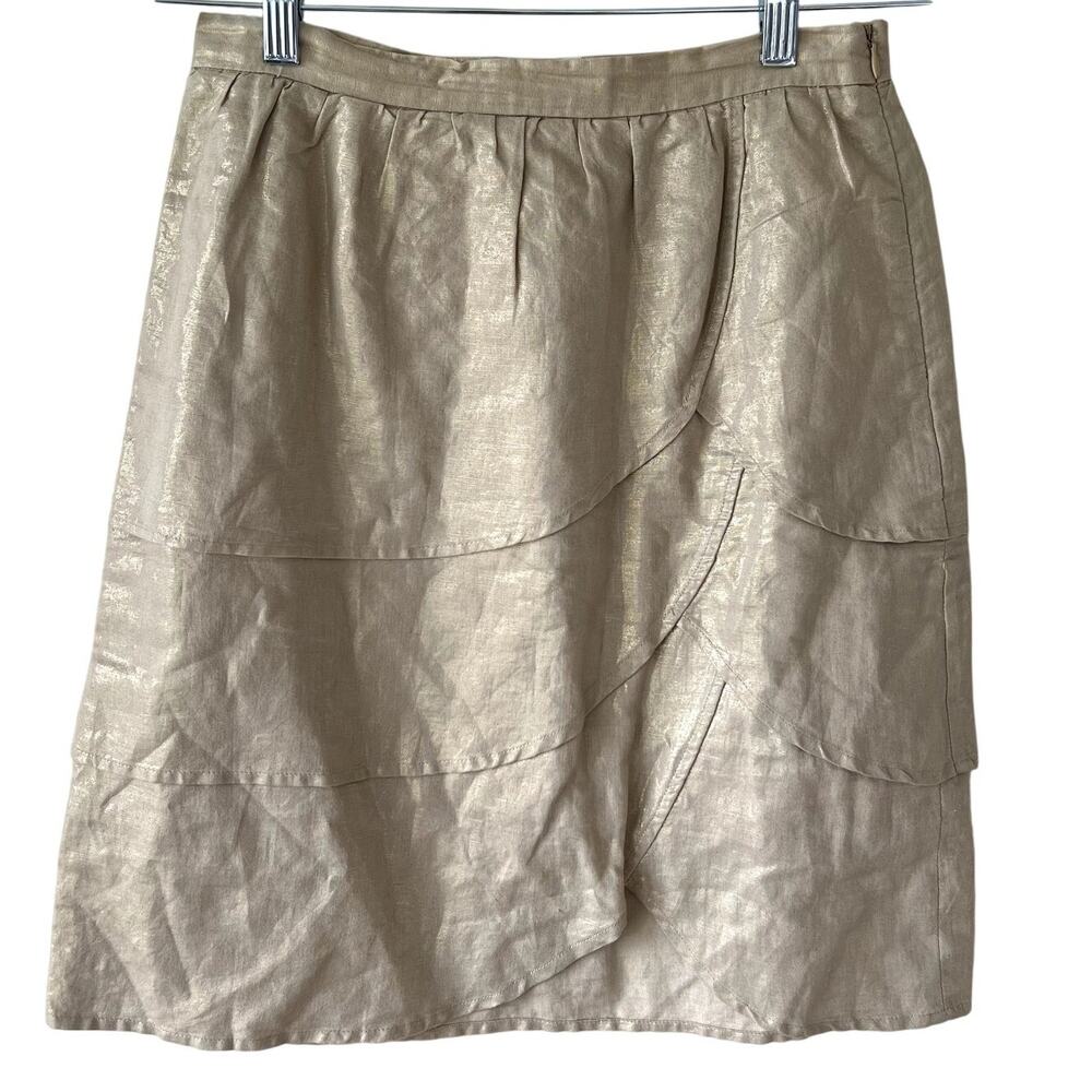 Anthropologie Edme & Esyllte Gilded Lily Tiered Skirt Gold Size 4 Holidays Party